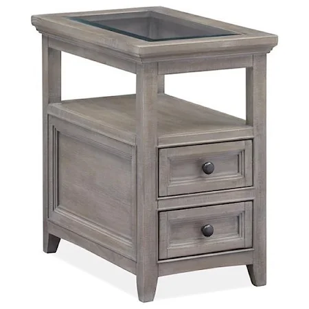 Transitional Chairside 2-Drawer End Table with Glass Top